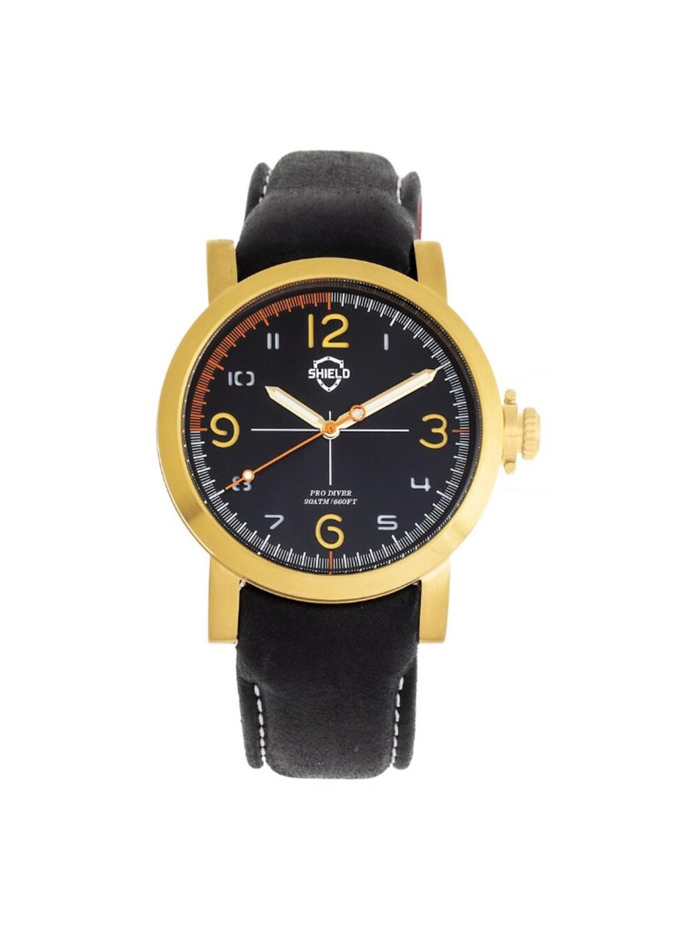 NWT Shield Berge Quartz Black Dial Black Leather Men's Watch